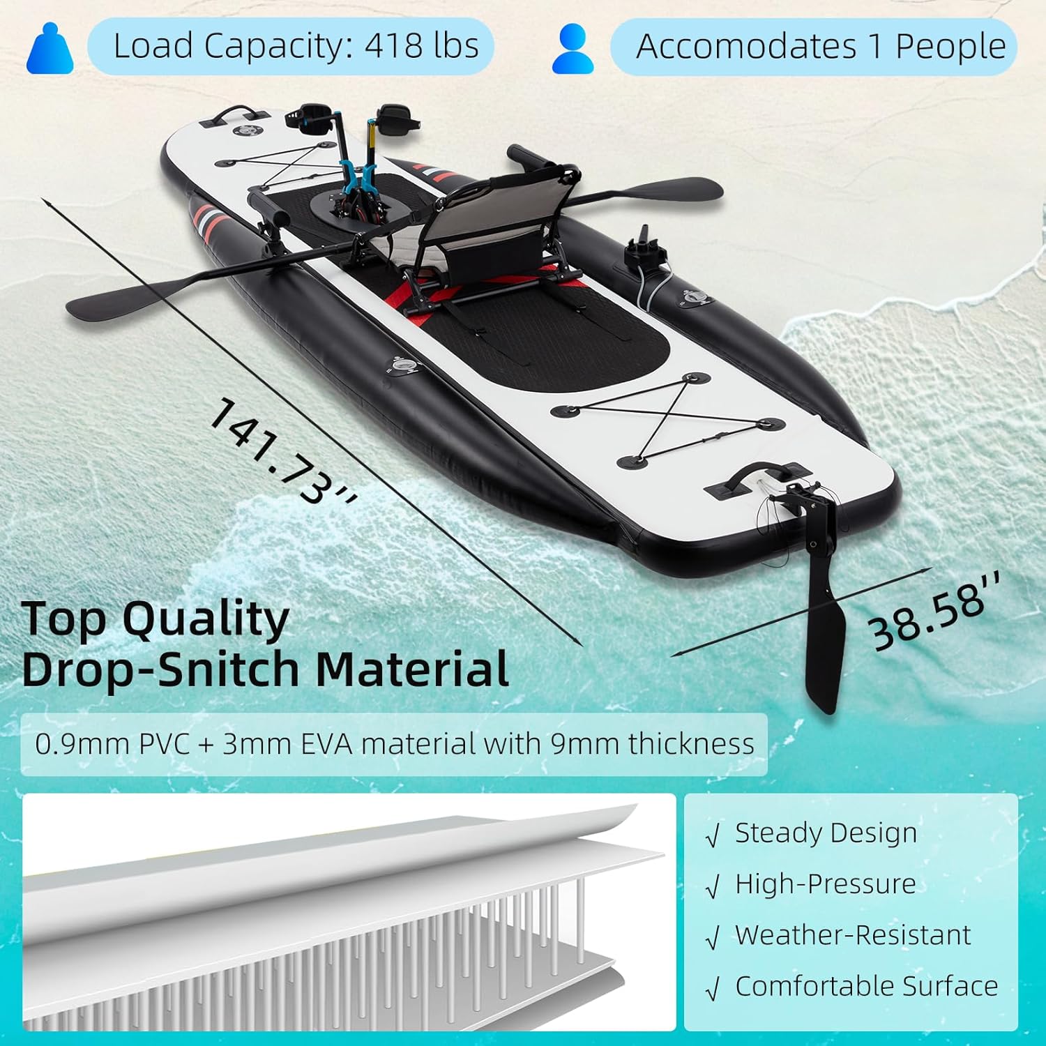 12ft Premium PVC Inflatable Fi - đánh giá và giá Fishing Kayak Seat
